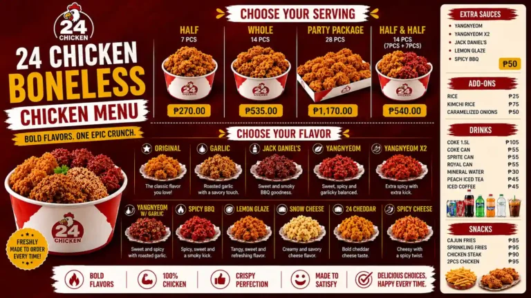 24 chicken boneless chicken menu