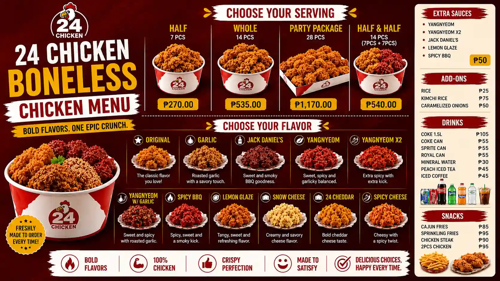 24 chicken boneless chicken menu