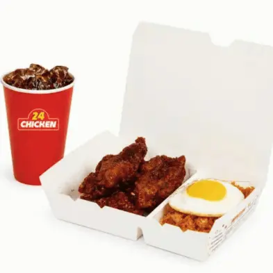 3 pcs chicken with kimchi rice and drink 3 pcs chicken with kimchi rice and drink